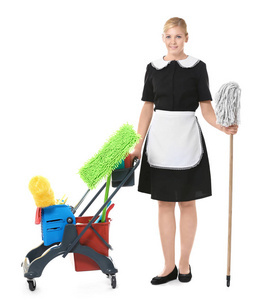 女服務員擦拭鏡 專業勞務服務的細節之美